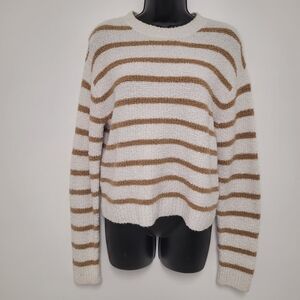 Vince Striped Boucle Knit Waffle Stitch Cotton Blend Stretch Cozy Sweater sz S